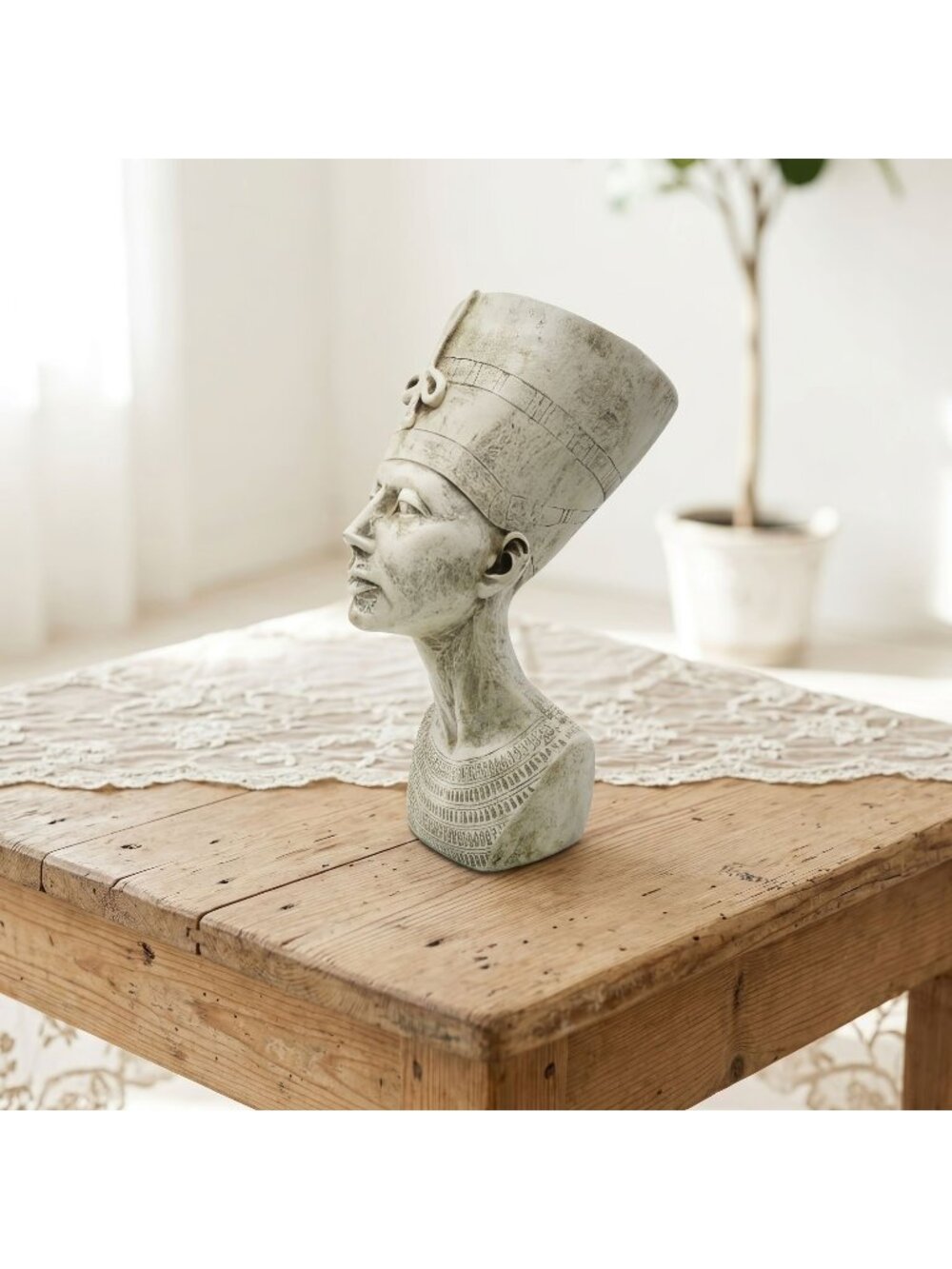 Vintage Egyptian Queen Nefertiti Bust Statue Faux Sandstone Resin Figure 5.5"
